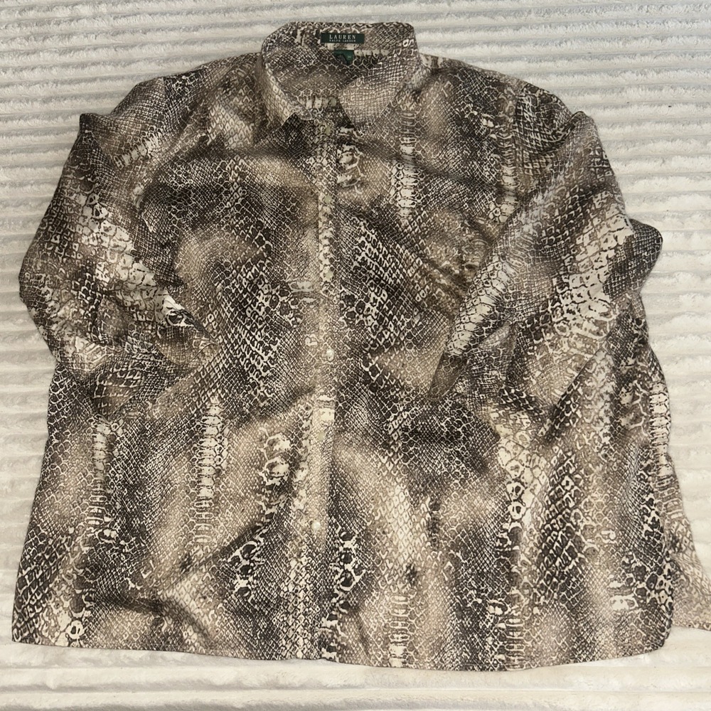 LAUREN RALPH LAUREN Womens 3X Snakeskin  100% Cotton Button Shirt‎ x3/4 Sleeve